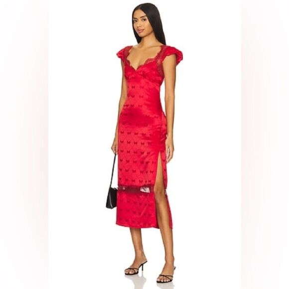 NWT Free People Foolish Heart Midi Dress in Red Dahlia Combo Size Large - Picture 3 of 5